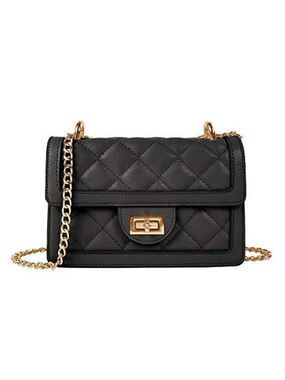 Small Quilted Vegan Leather Black Crossbody Bag Mini Shoulder Bag Purse